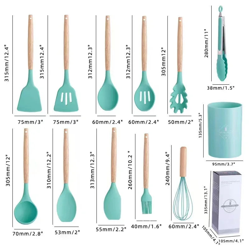 Sili Chef Deluxe: Conjunto de Utensílios com Cabo de Madeira – 12 Peças