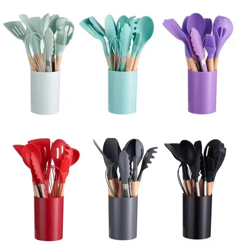Sili Chef Deluxe: Conjunto de Utensílios com Cabo de Madeira – 12 Peças
